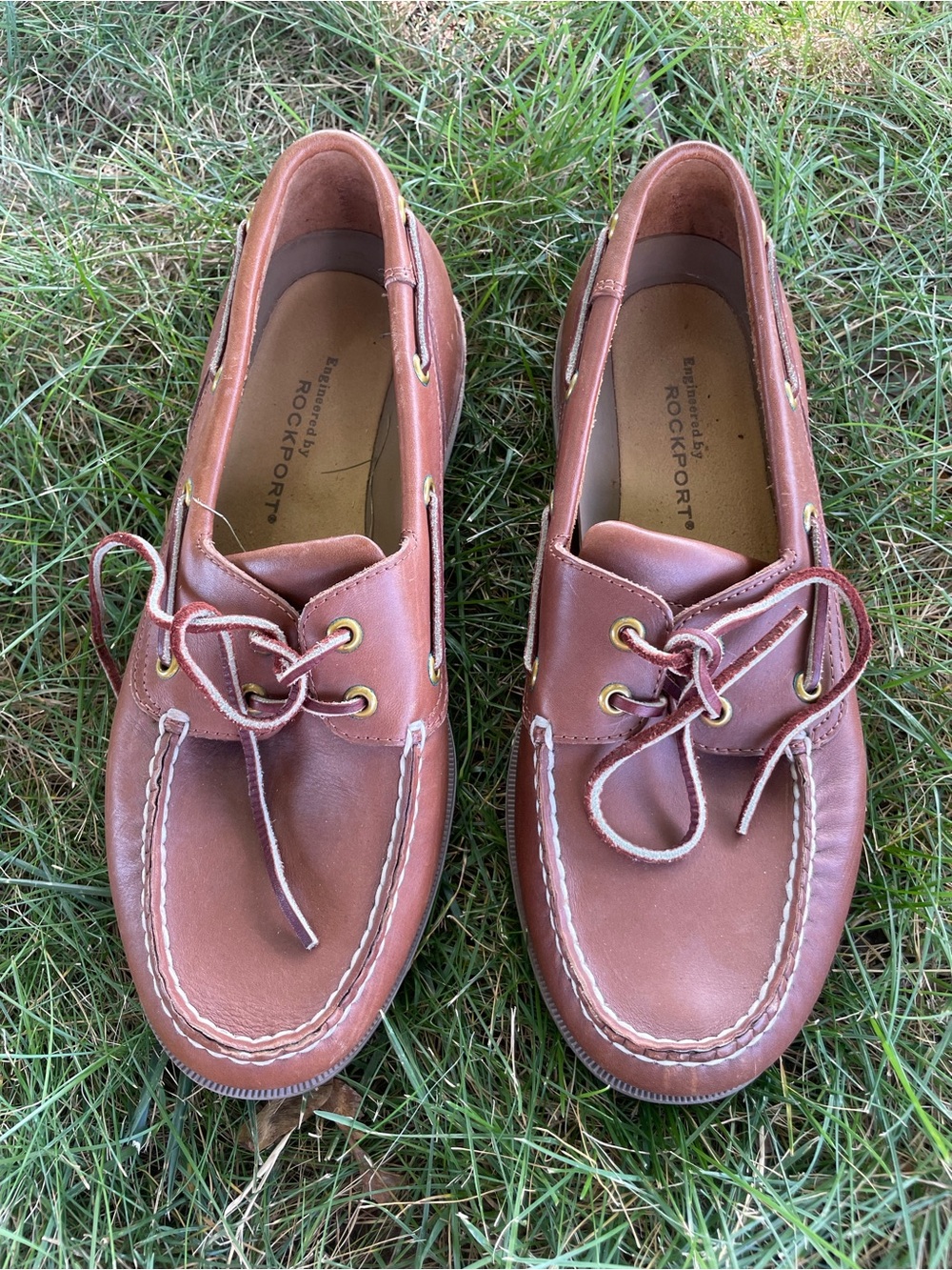 Rockport Perth Leather Brown Loafers Boat Shoes 2 Eye Moc MR5106 Mens 10.5W Wide